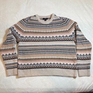 J. Crew Men's Beige and Brown Patterned Crewneck Sweater
